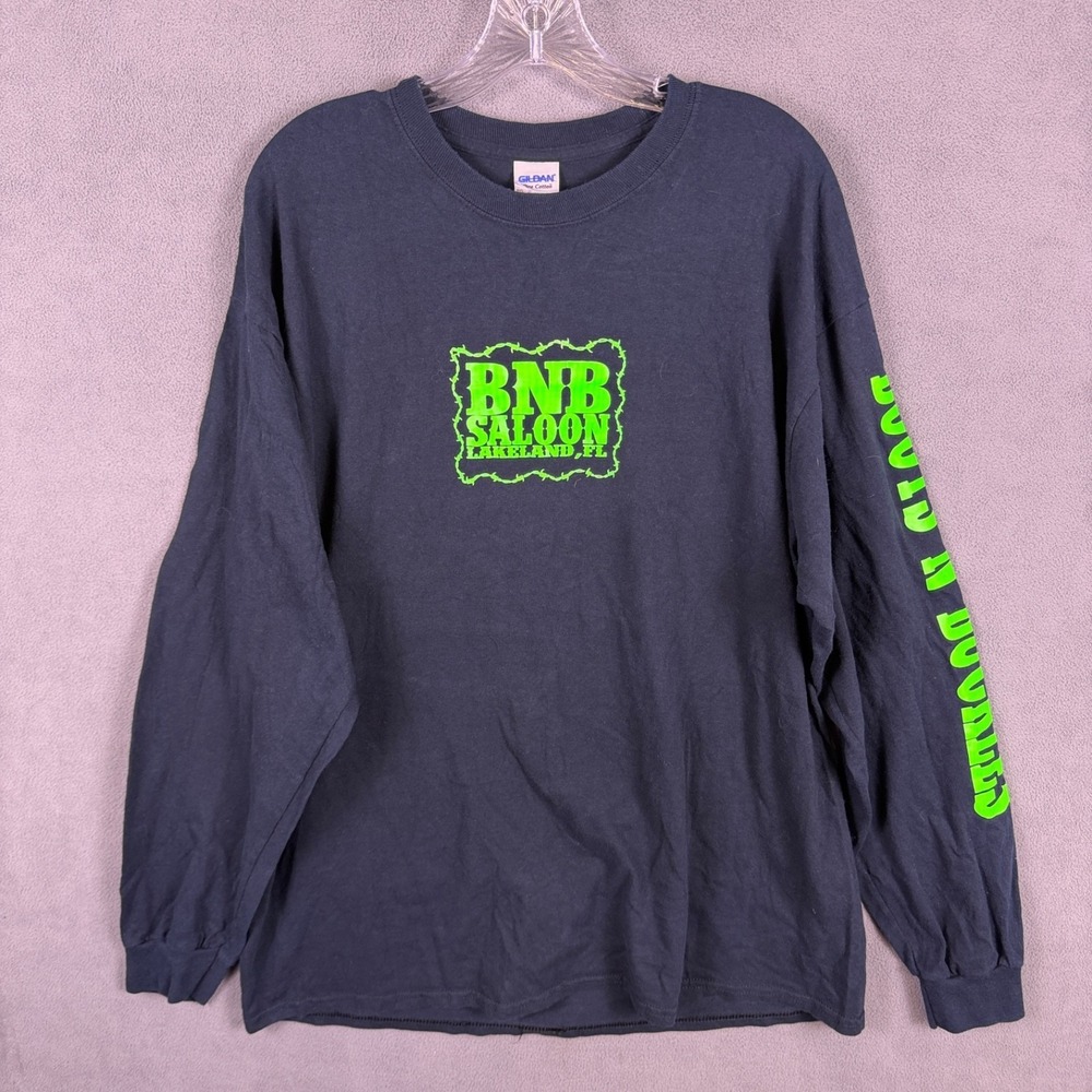 Vintage Gildan Ultra Cotton Black XL T-Shirt Long Sleeve Boots‎ N Buckles Saloon